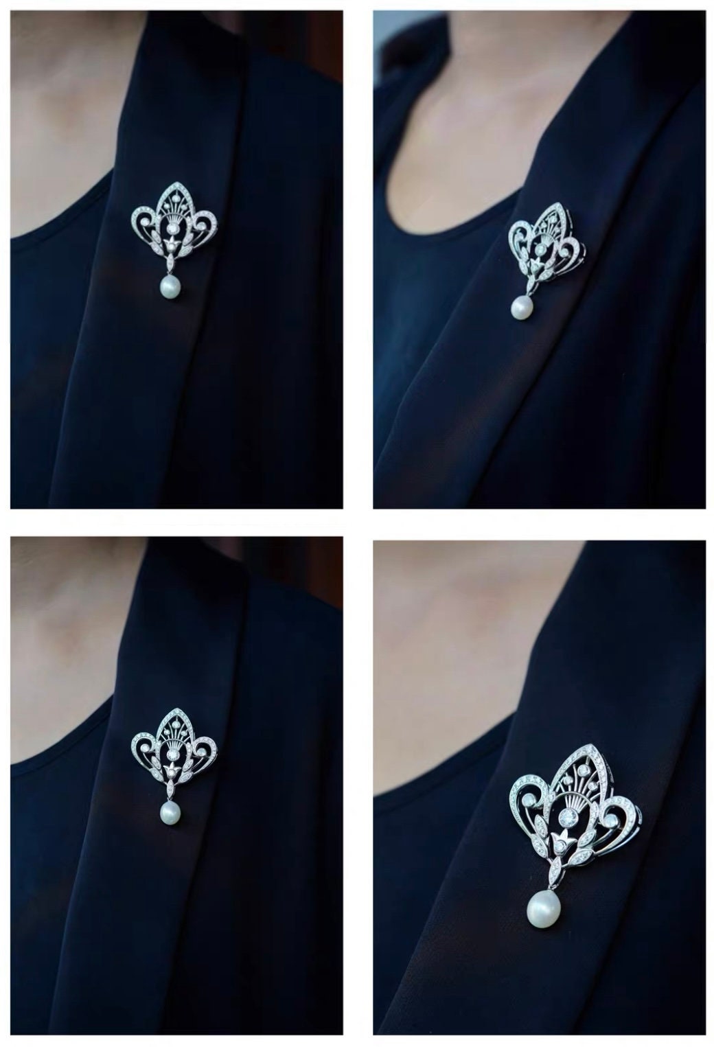 ArtDeco Style Brooch, Silver Brooch, Retro Brooch, Pearl Brooch, Gift for her, Holiday Gift