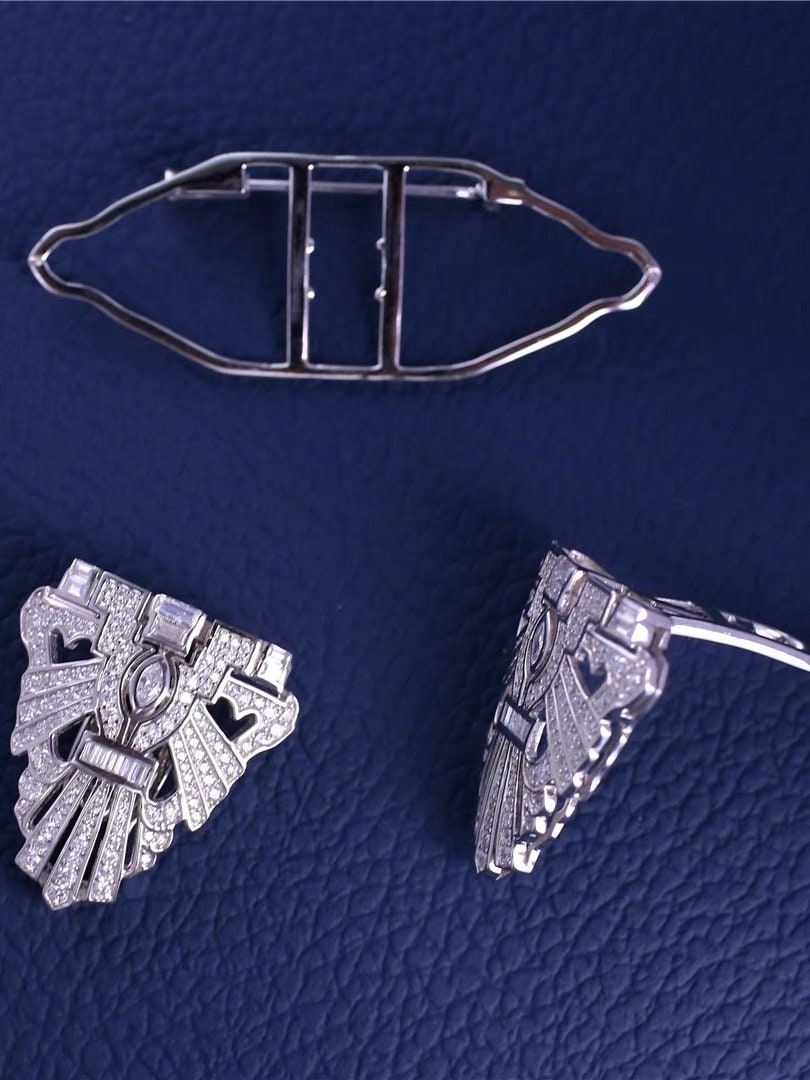 Double clip Brooch, Silver Brooch, Retro Brooch, ArtDeco Style Brooch, Gift for her, Handmade Jewelry, Gift for him, Unisex Brooch