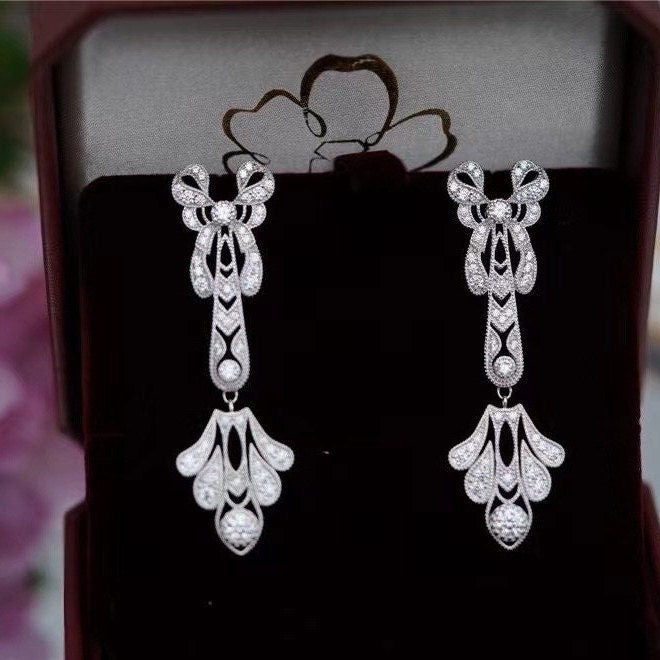 Retro Silver Earrings, Edwardian Style Earrings, Handmade Jewelry, Wedding Jewelry, Gift for her