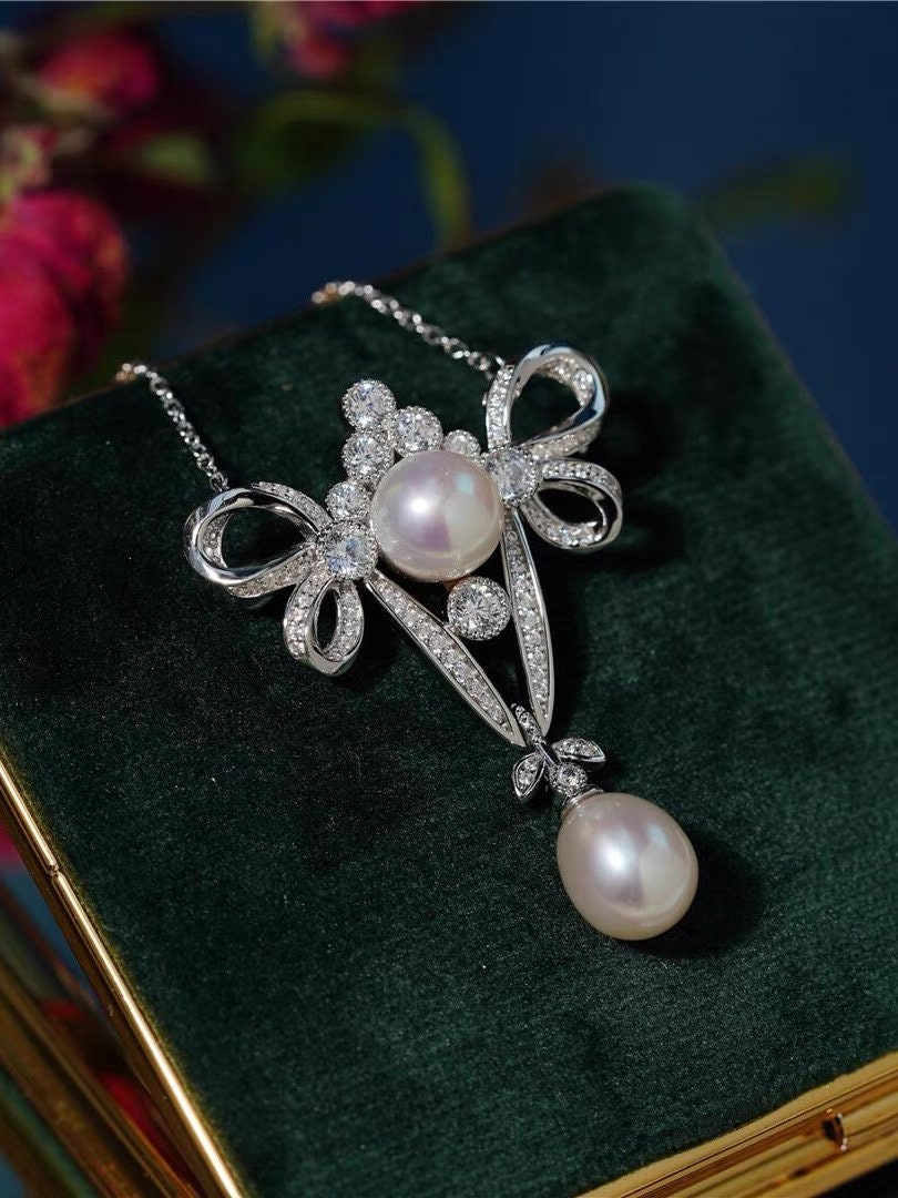 Retro Brooch and Pendant, Pearl Brooch and Pendant, Silver Brooch, Gift for her, Wedding Jewelry