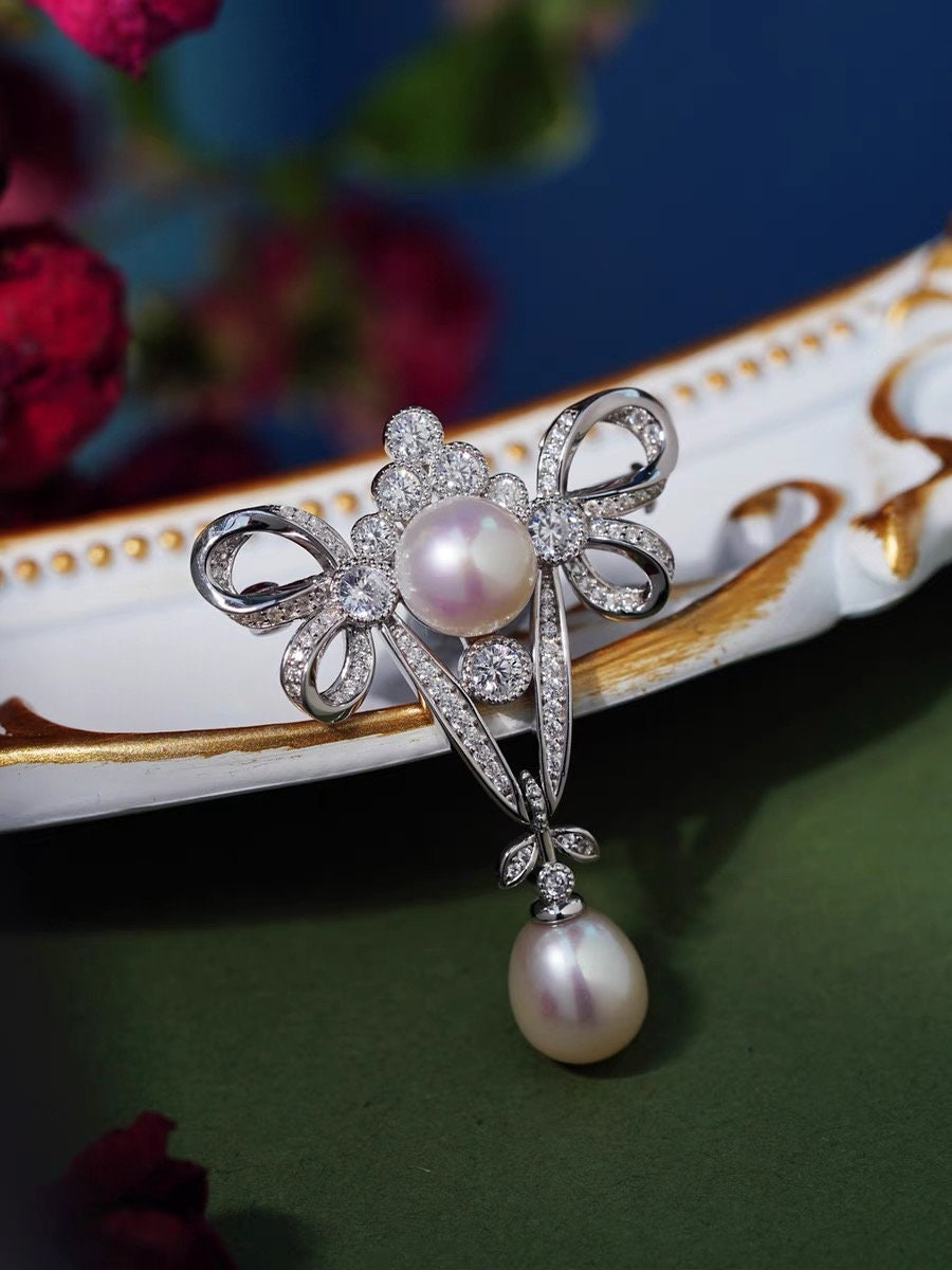 Retro Brooch and Pendant, Pearl Brooch and Pendant, Silver Brooch, Gift for her, Wedding Jewelry