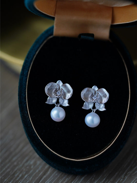 Orchard Silver with Pearl Earrings, Flower Earring, Retro Earrings, Earrings and Necklace Set, Handmade Jewelry, Gift for her